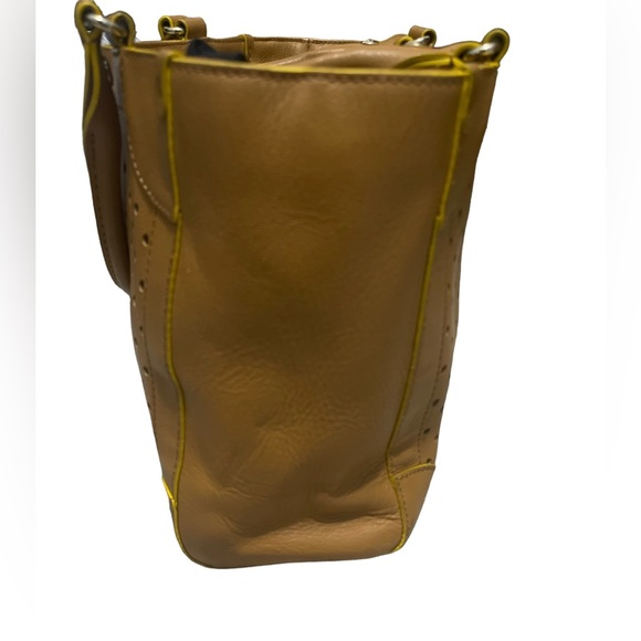 Kate Spade Laser Cut Dot Tan Leather Bag with Yellow Accents - Picture 10 of 12